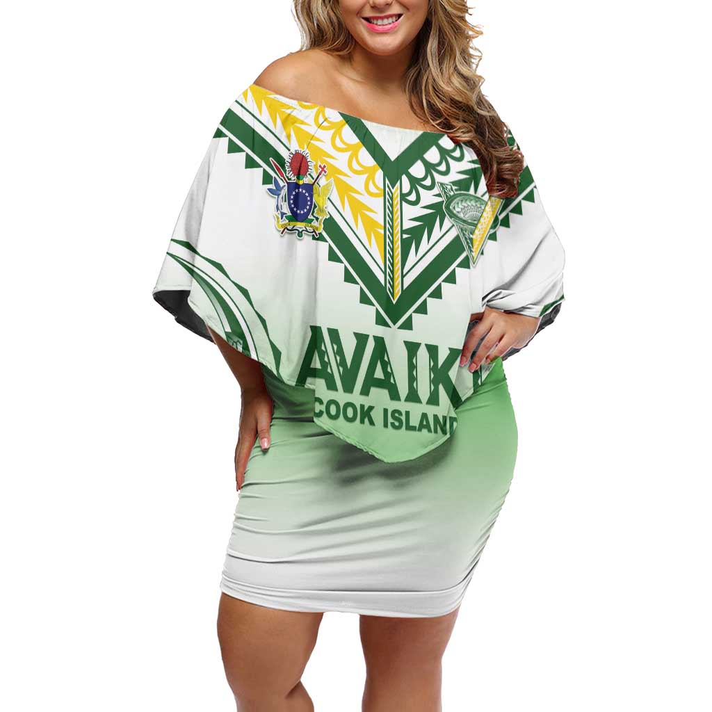 Custom Cook Islands Avaiki Rugby Off Shoulder Short Dress Go Champions LT05 Women Green - Polynesian Pride