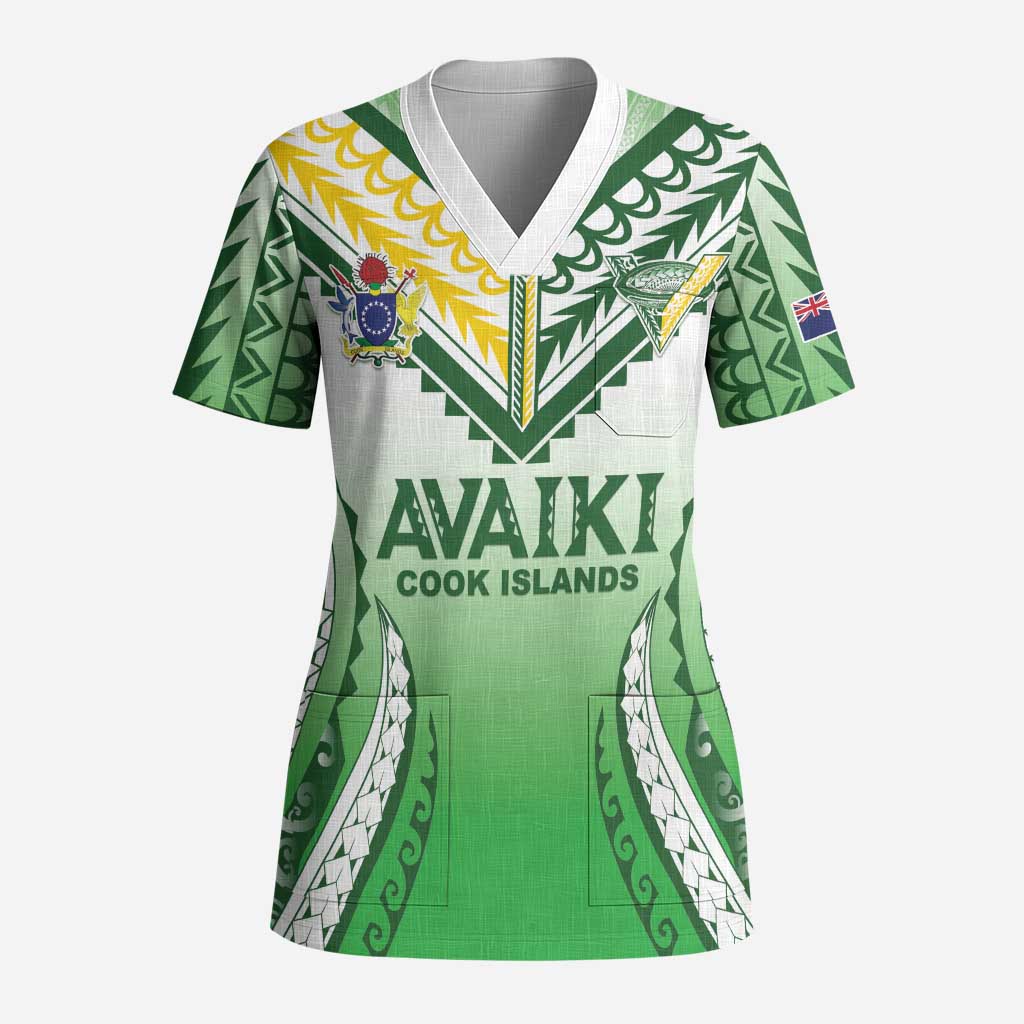 Custom Cook Islands Avaiki Rugby Scrub Top Go Champions LT05 Adult Green - Polynesian Pride