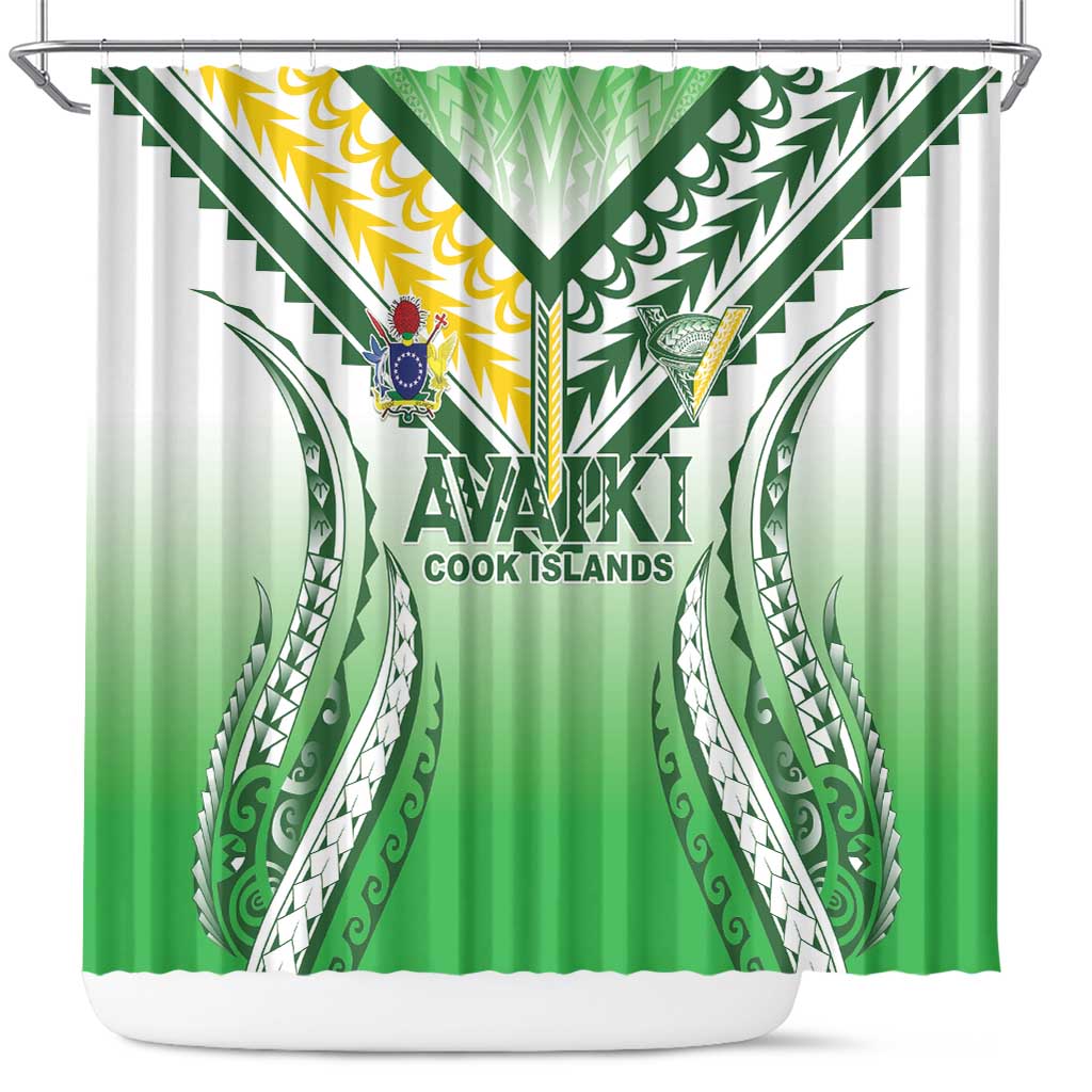 Cook Islands Avaiki Rugby Shower Curtain Go Champions LT05 Green - Polynesian Pride
