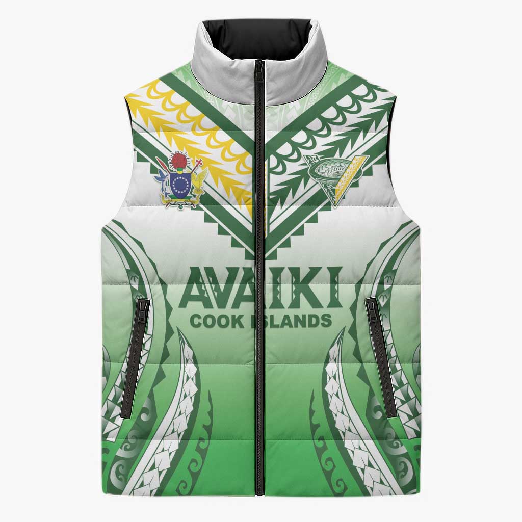 Custom Cook Islands Avaiki Rugby Sleeveless Puffer Jacket Go Champions LT05 Unisex Green - Polynesian Pride
