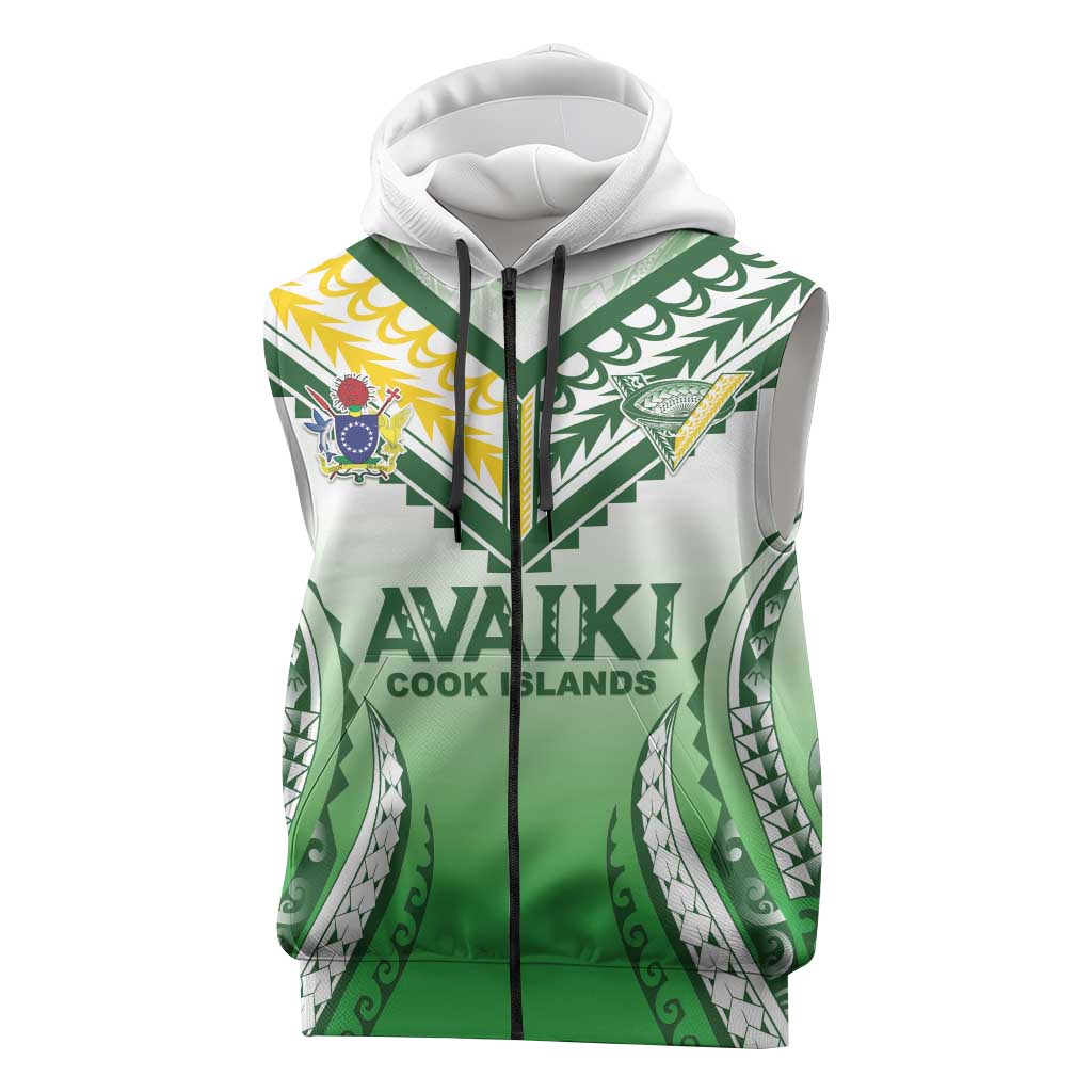 Custom Cook Islands Avaiki Rugby Sleeveless Zip Hoodie Go Champions LT05 Green - Polynesian Pride