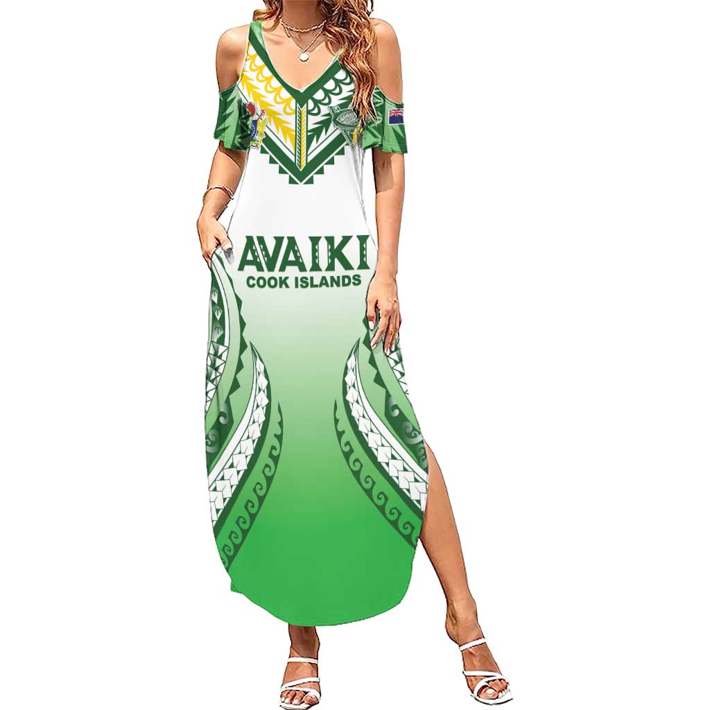Custom Cook Islands Avaiki Rugby Summer Maxi Dress Go Champions LT05 Women Green - Polynesian Pride