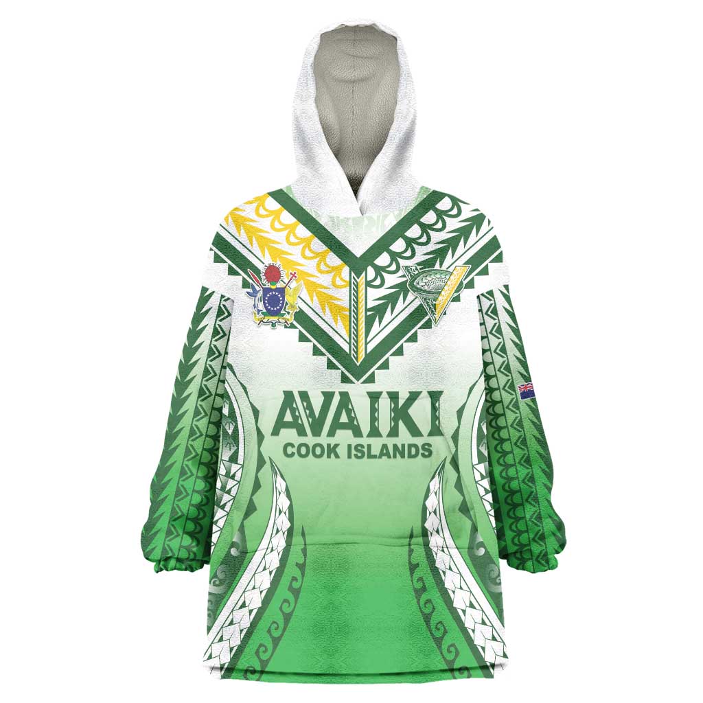 Custom Cook Islands Avaiki Rugby Wearable Blanket Hoodie Go Champions LT05 One Size Green - Polynesian Pride