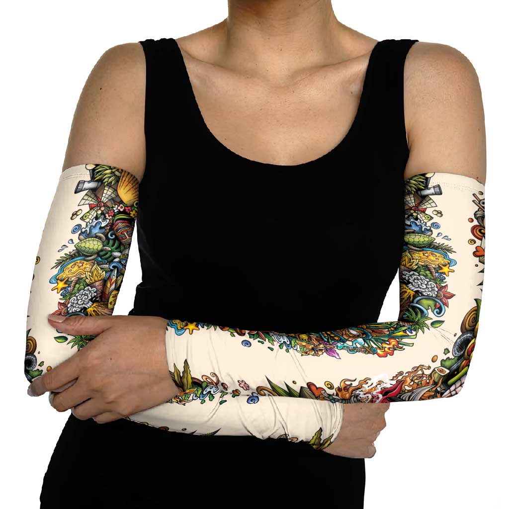 Hawaii And Japan Arm Sleeves Tiki With Oni Mask LT05 - Polynesian Pride