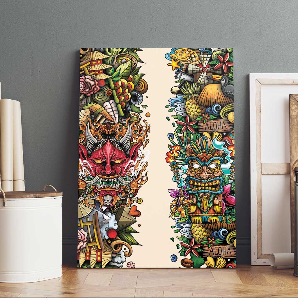 Hawaii And Japan Canvas Wall Art Tiki With Oni Mask LT05 - Polynesian Pride