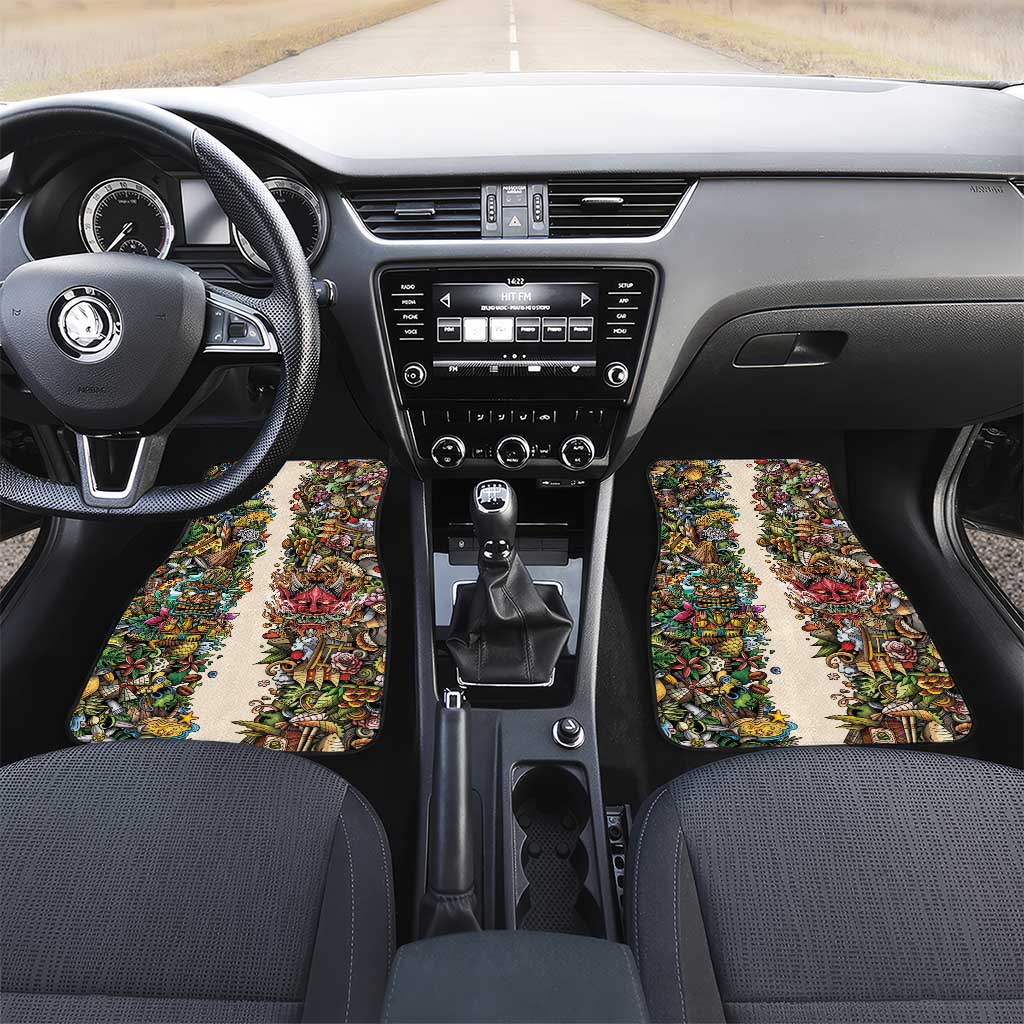 Hawaii And Japan Car Mats Tiki With Oni Mask LT05 Set 2pcs - Front Colorful - Polynesian Pride