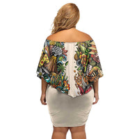 Hawaii And Japan Off Shoulder Short Dress Tiki With Oni Mask LT05 - Polynesian Pride