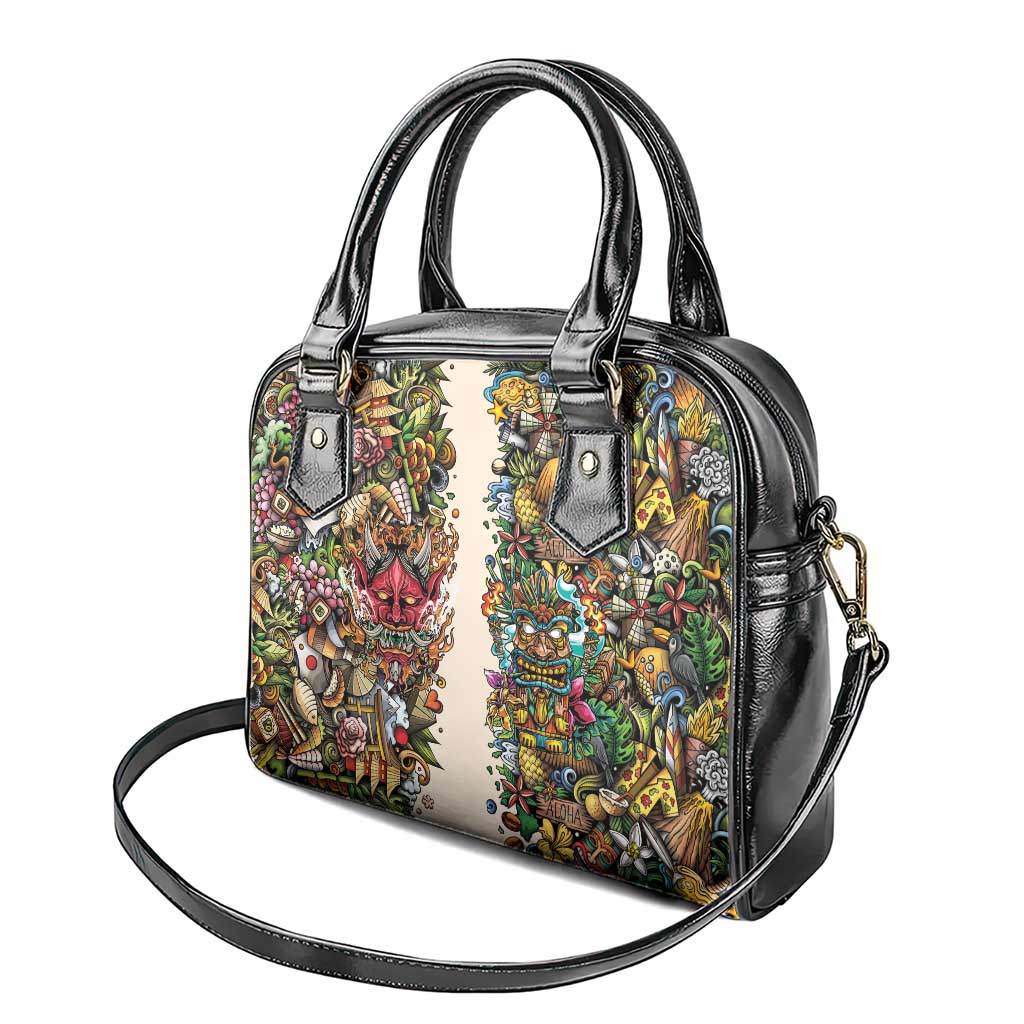 Hawaii And Japan Shoulder Handbag Tiki With Oni Mask LT05 - Polynesian Pride