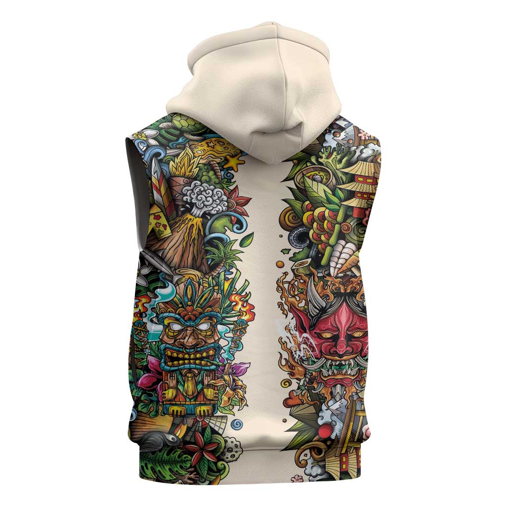 Hawaii And Japan Sleeveless Hoodie Tiki With Oni Mask LT05 - Polynesian Pride