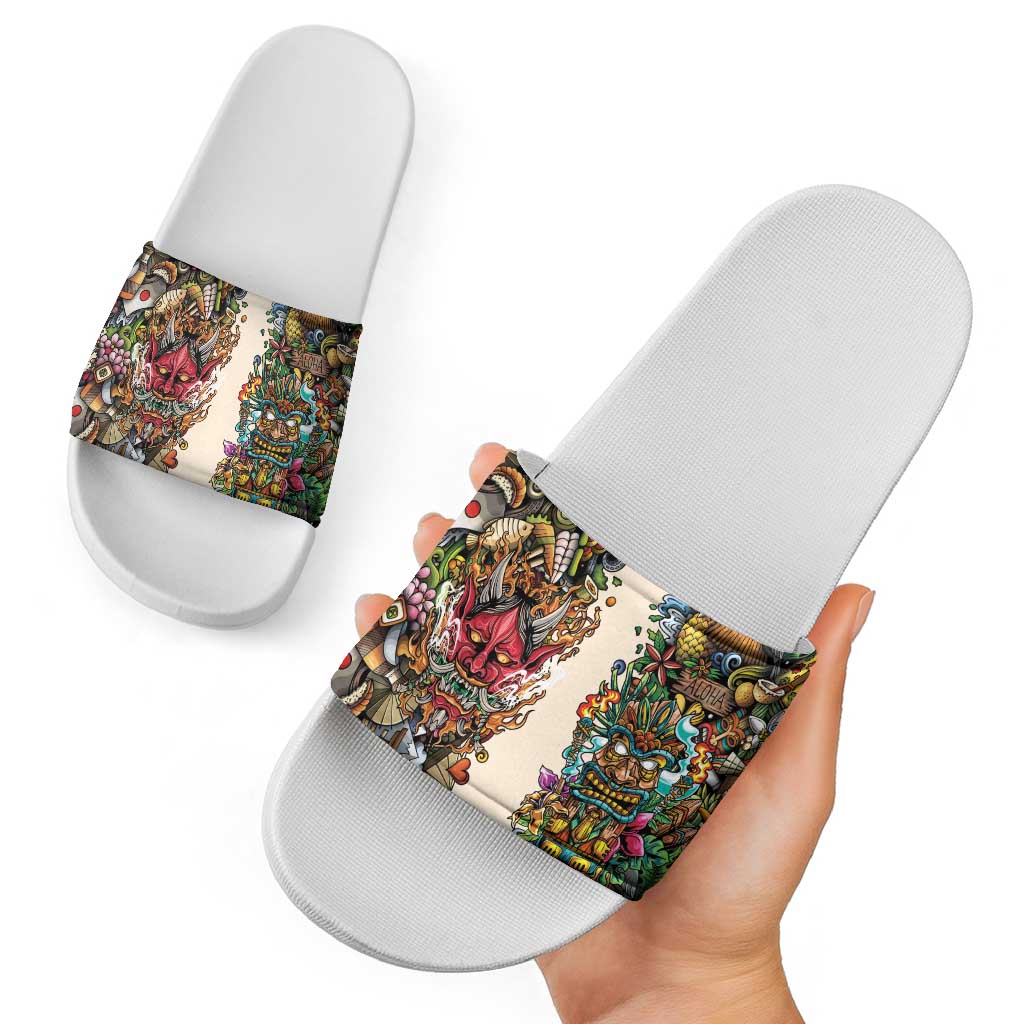 Hawaii And Japan Slide Sandals Tiki With Oni Mask LT05 - Polynesian Pride