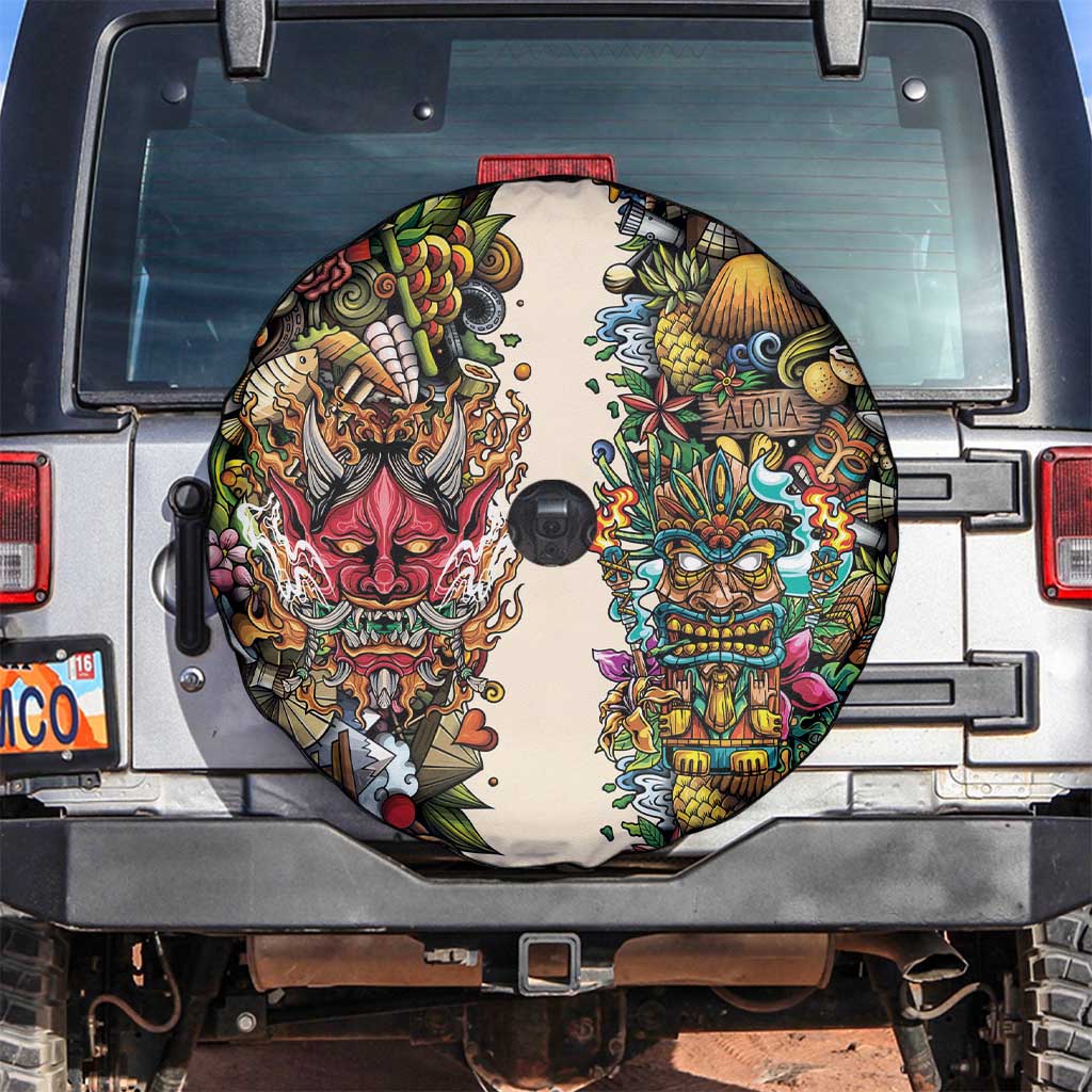 Hawaii And Japan Spare Tire Cover Tiki With Oni Mask LT05 Colorful - Polynesian Pride