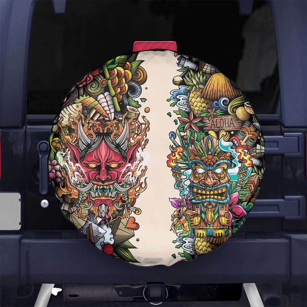 Hawaii And Japan Spare Tire Cover Tiki With Oni Mask LT05 No hole Colorful - Polynesian Pride