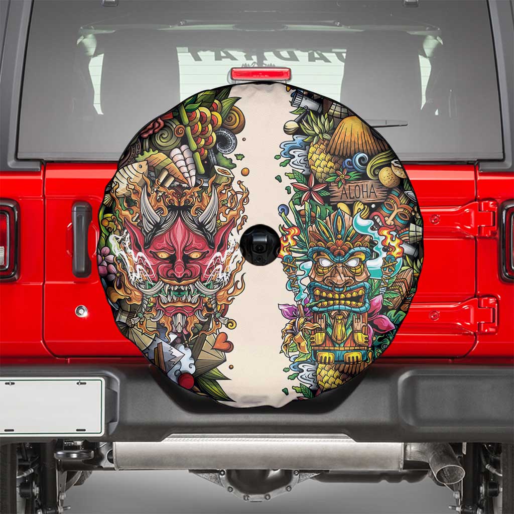 Hawaii And Japan Spare Tire Cover Tiki With Oni Mask LT05 - Polynesian Pride