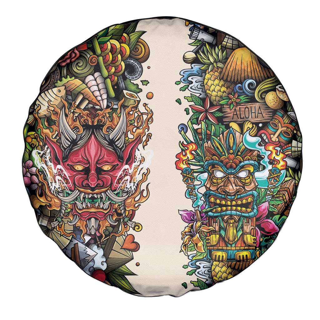 Hawaii And Japan Spare Tire Cover Tiki With Oni Mask LT05 - Polynesian Pride