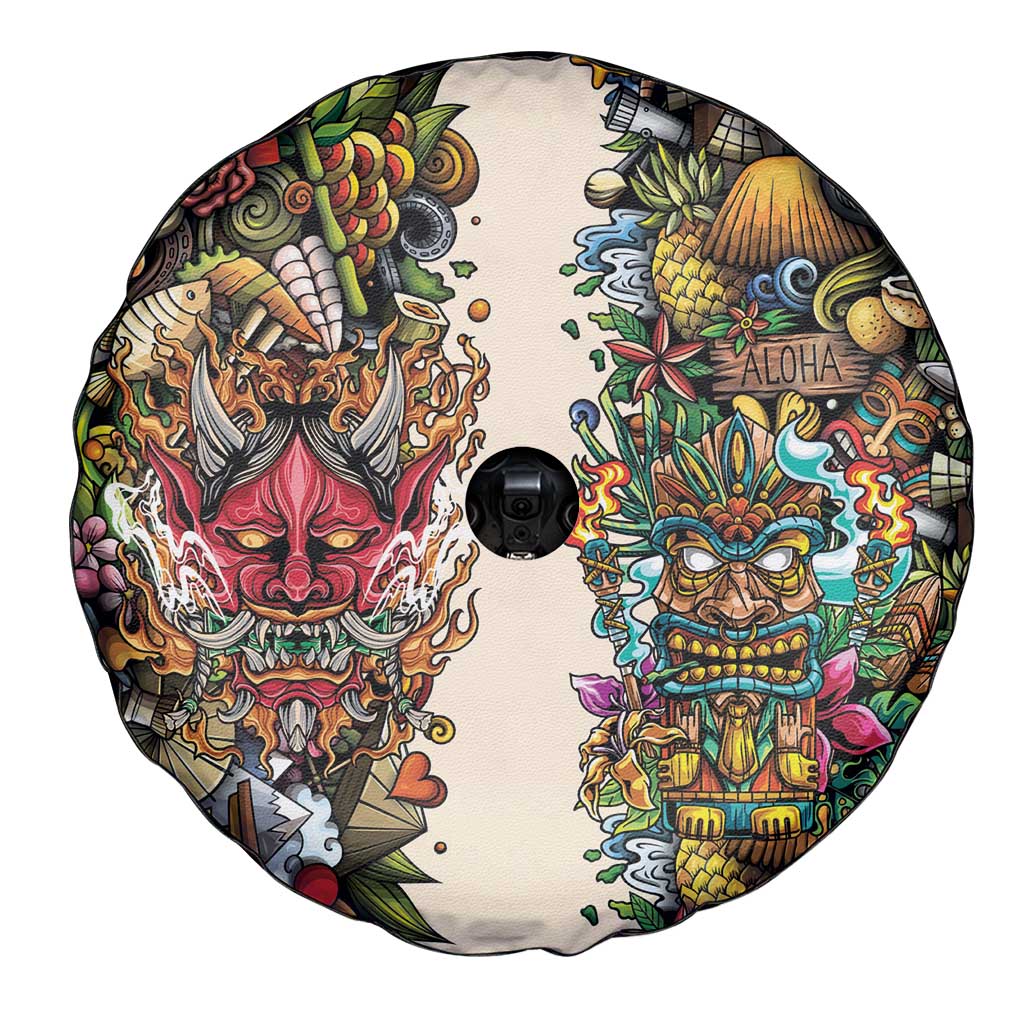Hawaii And Japan Spare Tire Cover Tiki With Oni Mask LT05 - Polynesian Pride