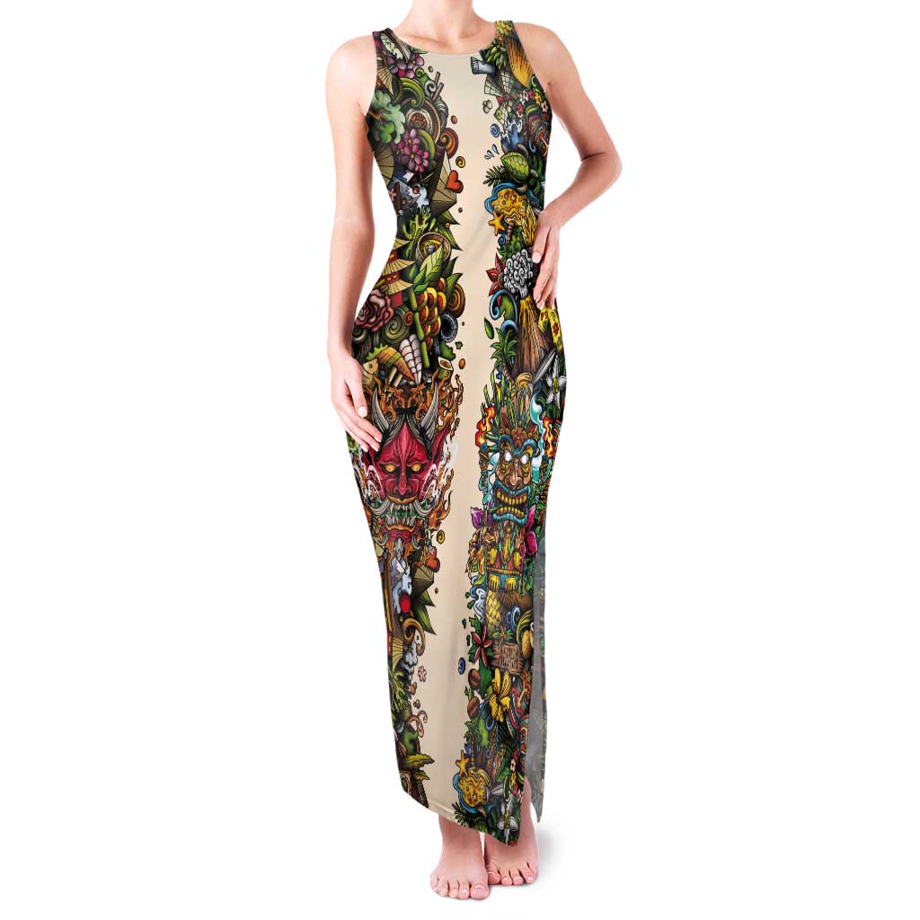 Hawaii And Japan Tank Maxi Dress Tiki With Oni Mask LT05 Women Colorful - Polynesian Pride