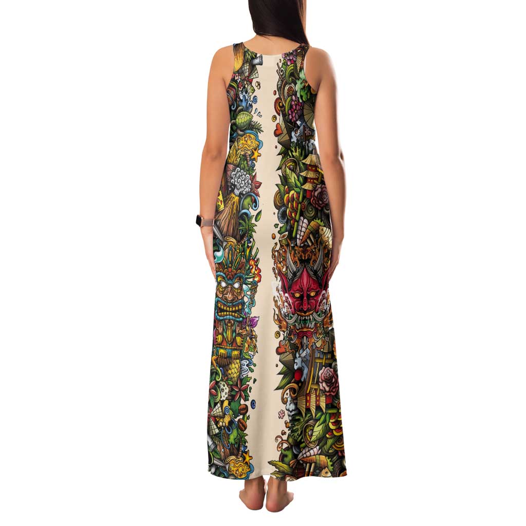 Hawaii And Japan Tank Maxi Dress Tiki With Oni Mask LT05 - Polynesian Pride