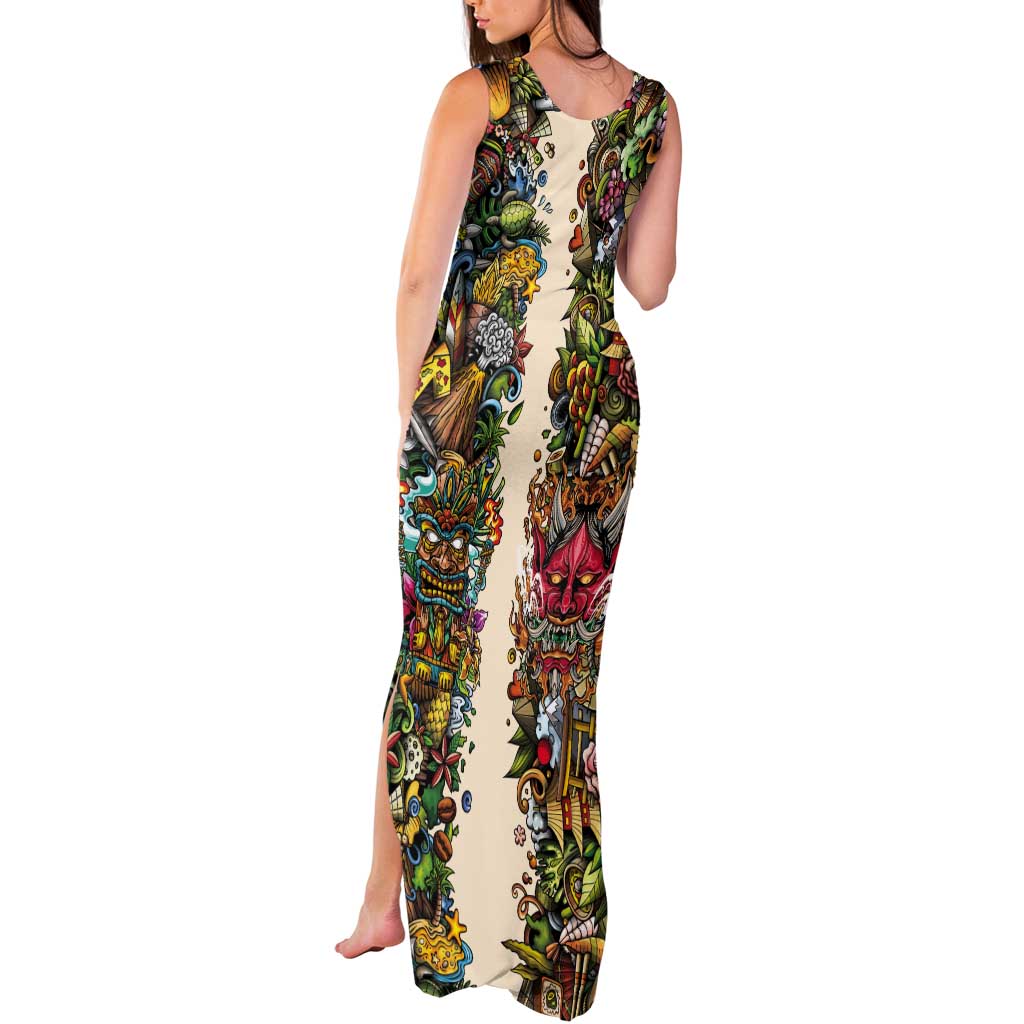 Hawaii And Japan Tank Maxi Dress Tiki With Oni Mask LT05 - Polynesian Pride