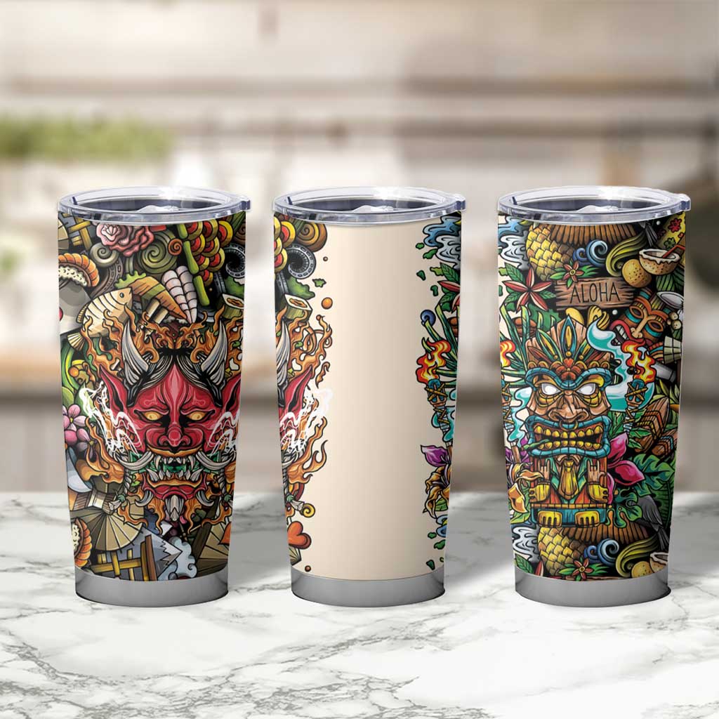 Hawaii And Japan Tumbler Cup Tiki With Oni Mask LT05 - Polynesian Pride