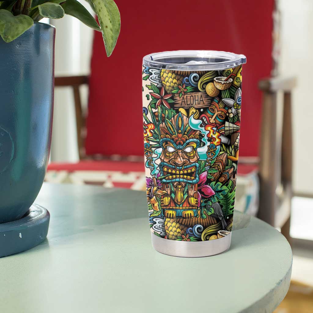 Hawaii And Japan Tumbler Cup Tiki With Oni Mask LT05 - Polynesian Pride