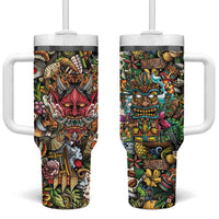 Hawaii And Japan Tumbler With Handle Tiki With Oni Mask LT05 One Size: 40 oz Colorful - Polynesian Pride