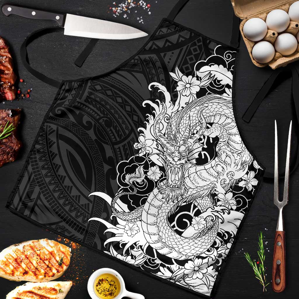 Hawaiian And Japanese Culture Apron Irezumi Dragon With Polynesian Pattern Black LT05 Black - Polynesian Pride