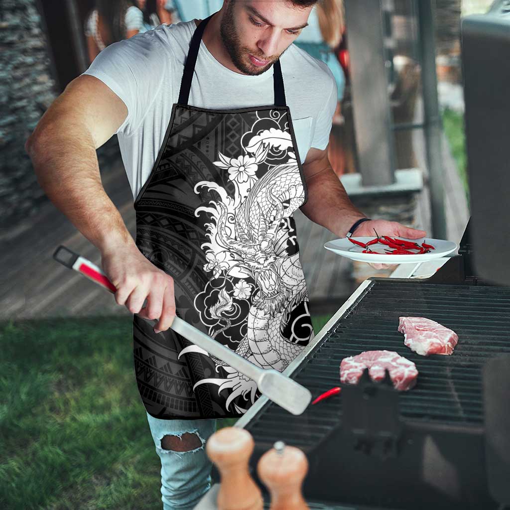 Hawaiian And Japanese Culture Apron Irezumi Dragon With Polynesian Pattern Black LT05 - Polynesian Pride