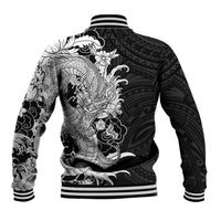 Hawaiian And Japanese Culture Baseball Jacket Irezumi Dragon With Polynesian Pattern Black LT05 - Polynesian Pride