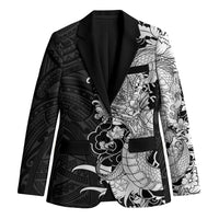 Hawaiian And Japanese Culture Blazer Irezumi Dragon With Polynesian Pattern Black LT05 Unisex Black - Polynesian Pride