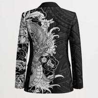 Hawaiian And Japanese Culture Blazer Irezumi Dragon With Polynesian Pattern Black LT05 - Polynesian Pride