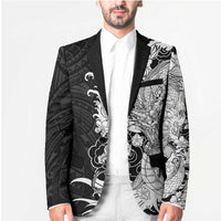 Hawaiian And Japanese Culture Blazer Irezumi Dragon With Polynesian Pattern Black LT05 - Polynesian Pride