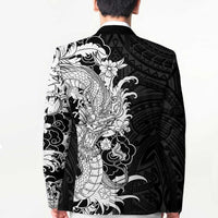 Hawaiian And Japanese Culture Blazer Irezumi Dragon With Polynesian Pattern Black LT05 - Polynesian Pride