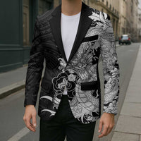 Hawaiian And Japanese Culture Blazer Irezumi Dragon With Polynesian Pattern Black LT05 - Polynesian Pride
