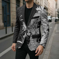Hawaiian And Japanese Culture Blazer Irezumi Dragon With Polynesian Pattern Black LT05 - Polynesian Pride