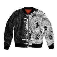 Hawaiian And Japanese Culture Bomber Jacket Irezumi Dragon With Polynesian Pattern Black LT05 Unisex Black - Polynesian Pride