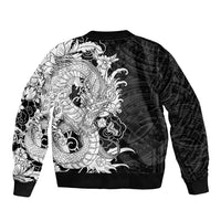 Hawaiian And Japanese Culture Bomber Jacket Irezumi Dragon With Polynesian Pattern Black LT05 - Polynesian Pride