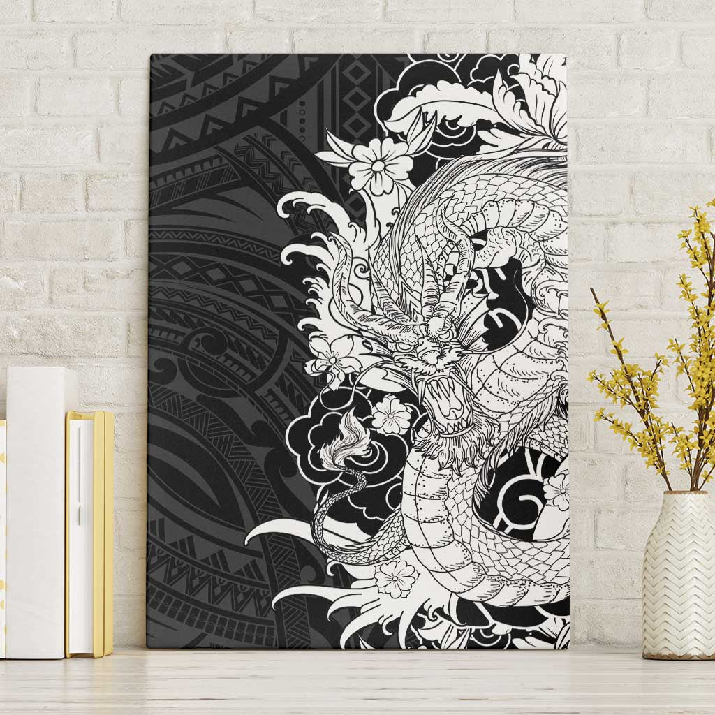 Hawaiian And Japanese Culture Canvas Wall Art Irezumi Dragon With Polynesian Pattern Black LT05 Without Frame Black - Polynesian Pride