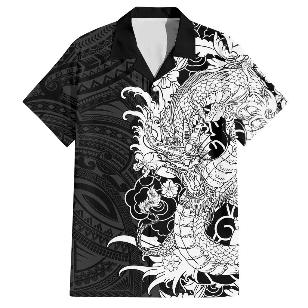 Hawaiian And Japanese Culture Hawaiian Shirt Irezumi Dragon With Polynesian Pattern Black LT05 Black - Polynesian Pride