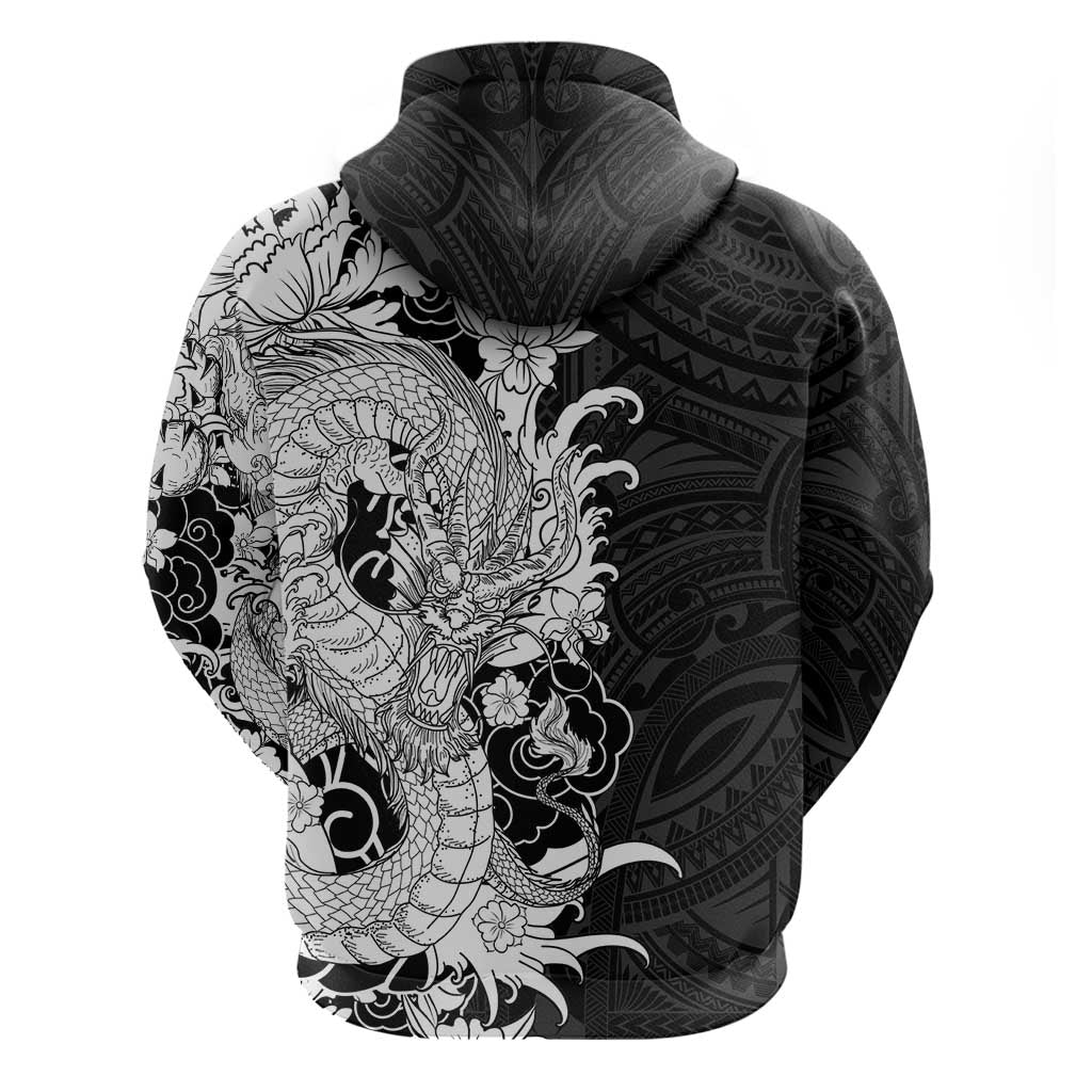 Hawaiian And Japanese Culture Hoodie Irezumi Dragon With Polynesian Pattern Black LT05 - Polynesian Pride