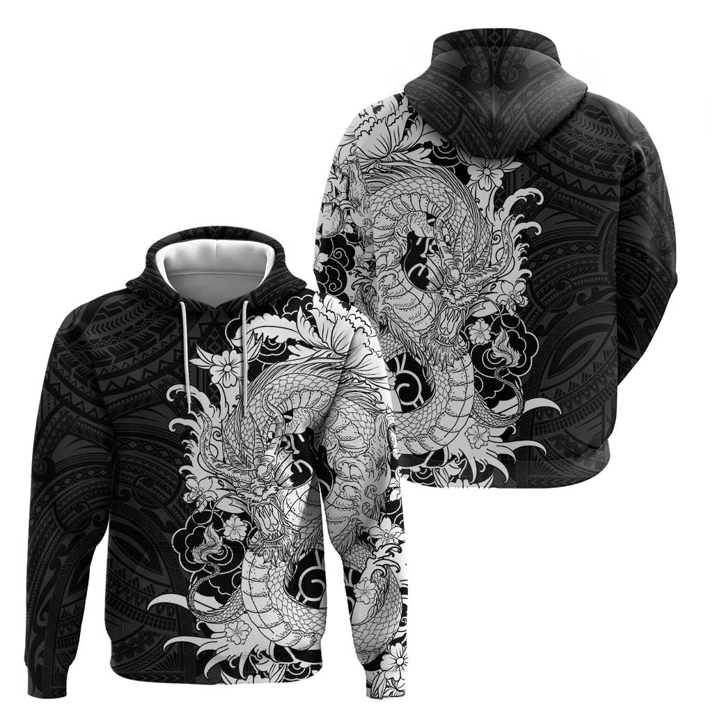 Hawaiian And Japanese Culture Hoodie Irezumi Dragon With Polynesian Pattern Black LT05 - Polynesian Pride