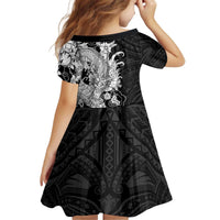 Hawaiian And Japanese Culture Kid Short Sleeve Dress Irezumi Dragon With Polynesian Pattern Black LT05 - Polynesian Pride