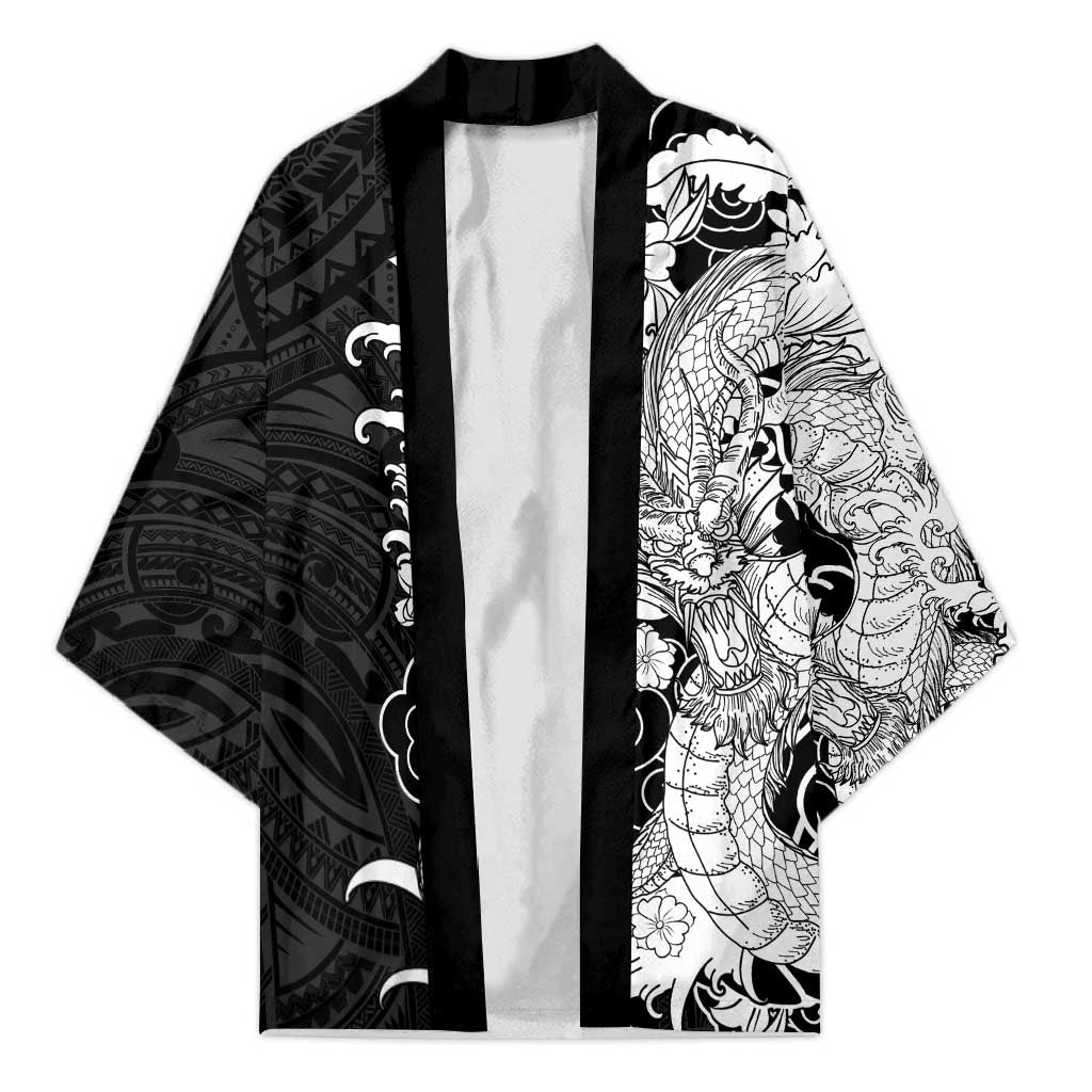 Hawaiian And Japanese Culture Kimono Irezumi Dragon With Polynesian Pattern Black LT05 Unisex Black - Polynesian Pride
