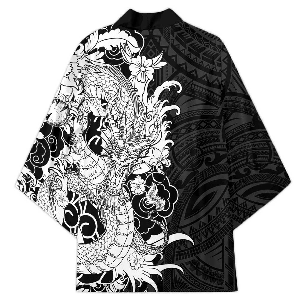 Hawaiian And Japanese Culture Kimono Irezumi Dragon With Polynesian Pattern Black LT05 - Polynesian Pride