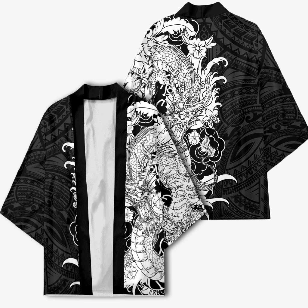 Hawaiian And Japanese Culture Kimono Irezumi Dragon With Polynesian Pattern Black LT05 - Polynesian Pride