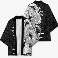Hawaiian And Japanese Culture Kimono Irezumi Dragon With Polynesian Pattern Black LT05 - Polynesian Pride