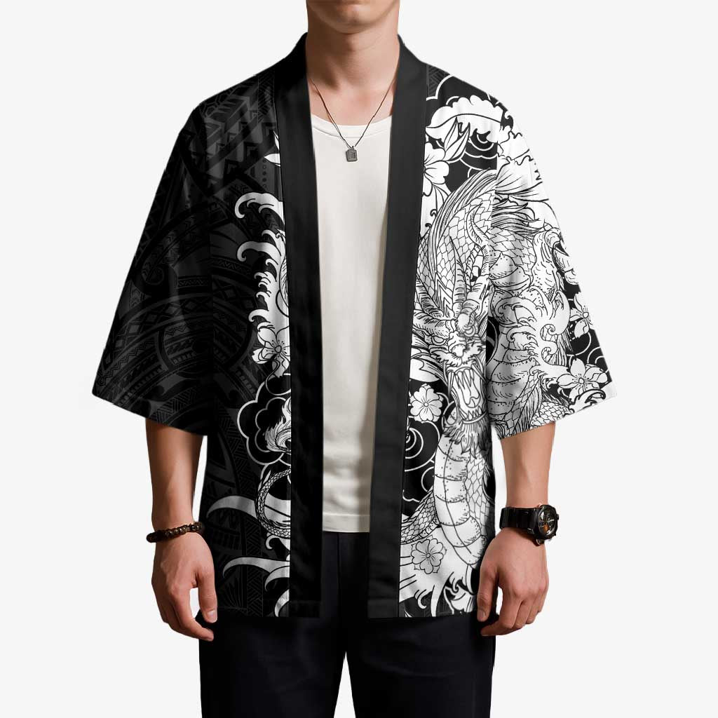 Hawaiian And Japanese Culture Kimono Irezumi Dragon With Polynesian Pattern Black LT05 - Polynesian Pride