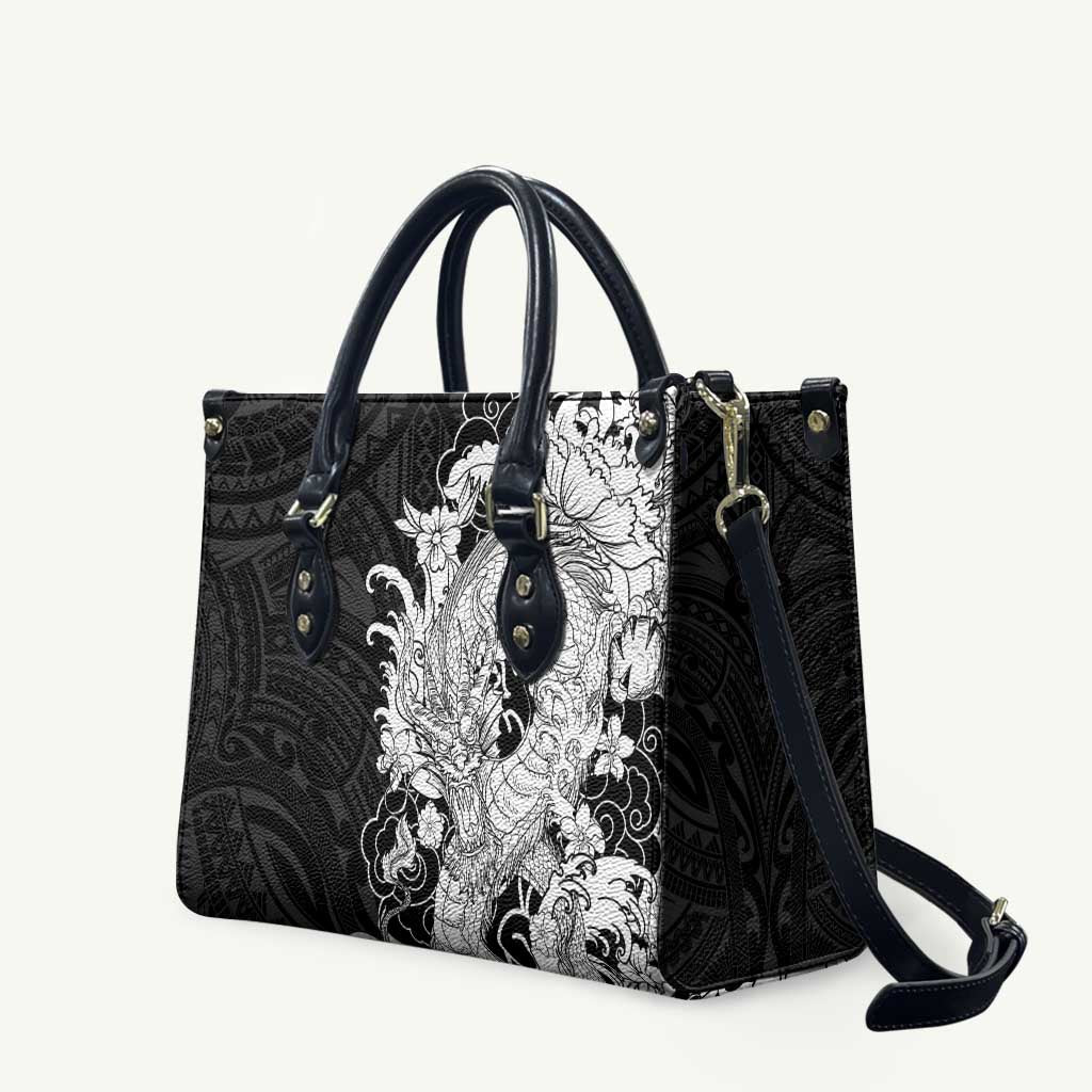 Hawaiian And Japanese Culture Leather Bag Irezumi Dragon With Polynesian Pattern Black LT05 Black - Polynesian Pride