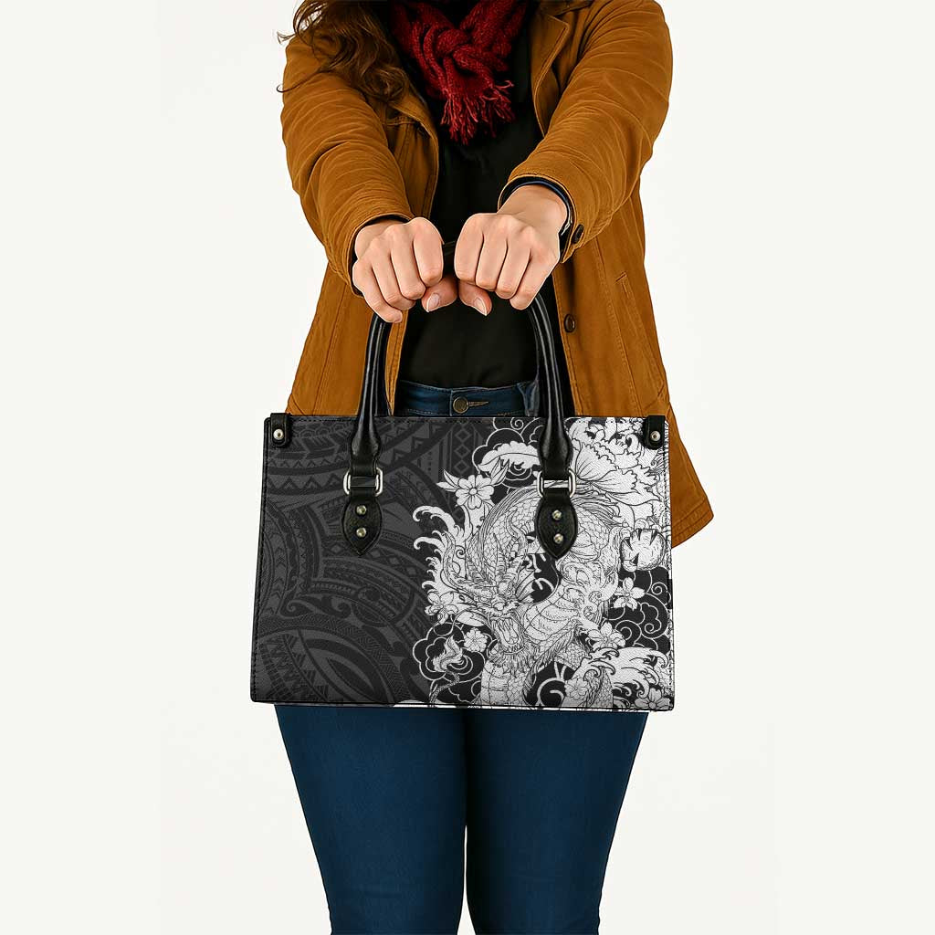 Hawaiian And Japanese Culture Leather Bag Irezumi Dragon With Polynesian Pattern Black LT05 - Polynesian Pride