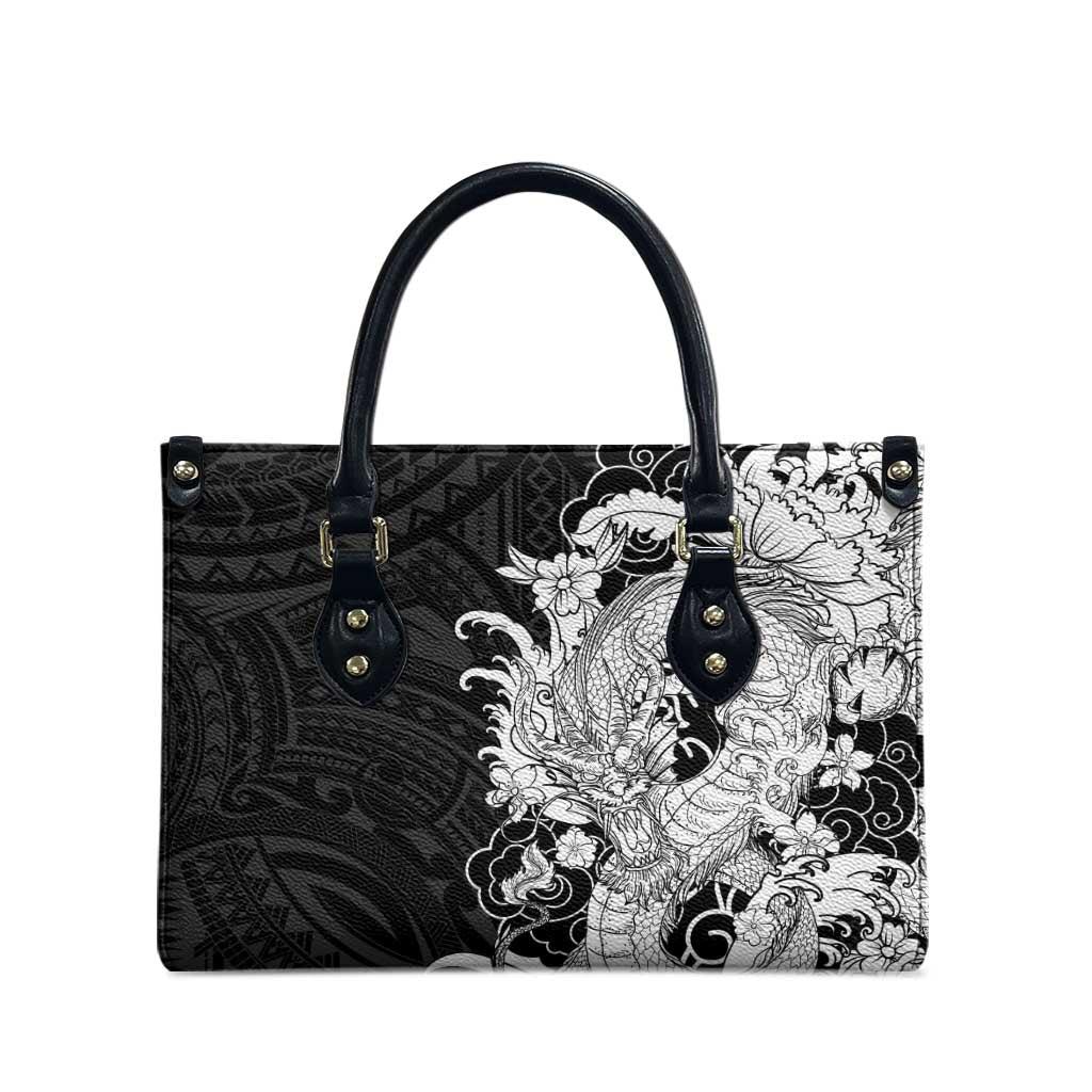 Hawaiian And Japanese Culture Leather Bag Irezumi Dragon With Polynesian Pattern Black LT05 - Polynesian Pride
