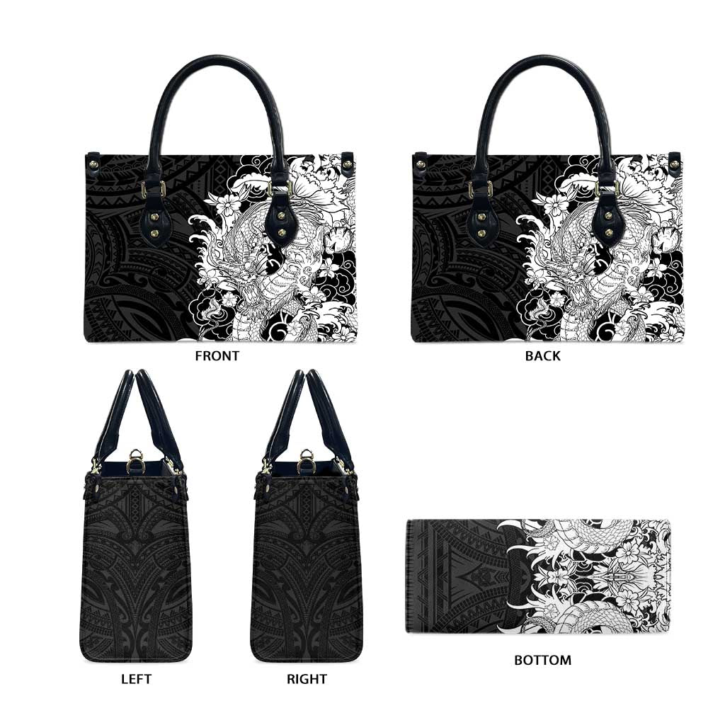 Hawaiian And Japanese Culture Leather Bag Irezumi Dragon With Polynesian Pattern Black LT05 - Polynesian Pride